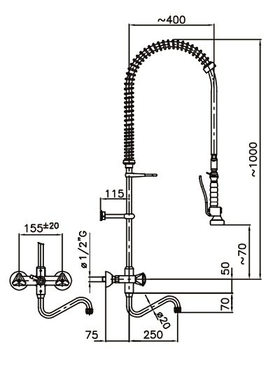 PRÉ DOUCHE DE RINÇAGE MURALE