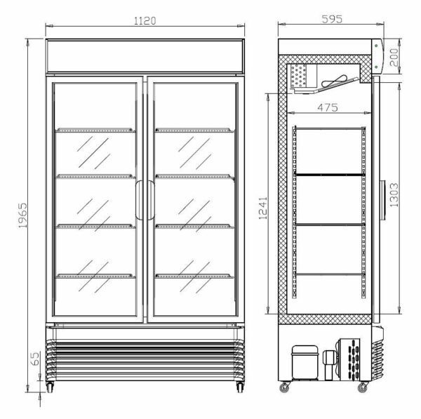 RÉFRIGÉRATEUR 2 PORTES EN VERRE BEZ-750 GD