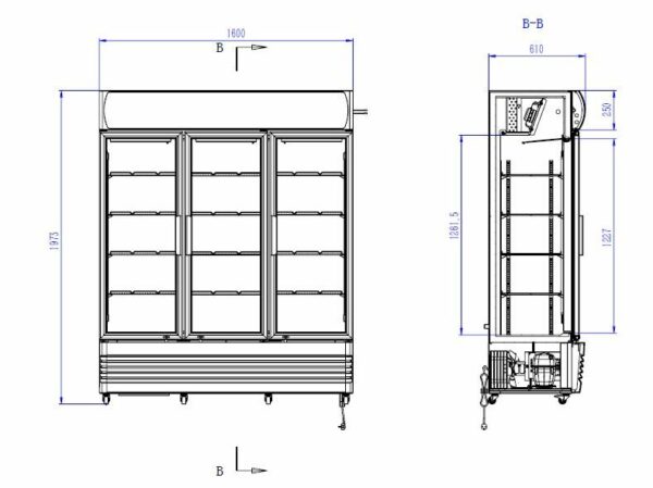 RÉFRIGÉRATEUR 3 PORTES EN VERRE FCU-1200