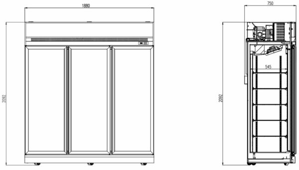 RÉFRIGÉRATEUR 3 PORTES EN VERRE INS-1530R