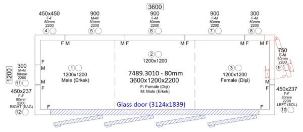CHAMBRE FROIDE POSITIVE 3600x1200x2200 4 PORTES EN VERRE