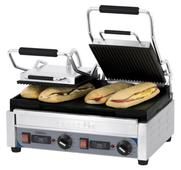 Grill Panini double Premium Rainurée - Lisse avec minuteur