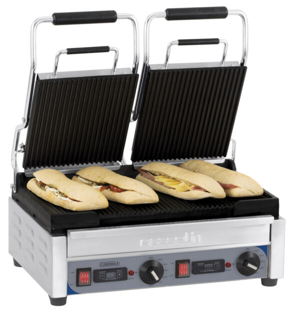 Grill Panini double Premium Rainurée - Rainurée avec minuteur