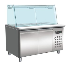TABLE RÉFRIGÉRÉE PÂTISSERIE AVEC VERRE 2 PORTES 4x 1/1 GN RÉCIPIENT