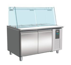 700 TABLE RÉFRIGÉRÉE AVEC VERRE 2 PORTES 3X 1/1 + 3X 1/6 GN RÉCIPIENT