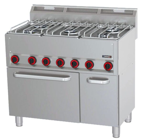 Fourneau gaz 5 feux avec four électrique ventilé GN 1/1 P 99 - Matériel professionnel Casselin
