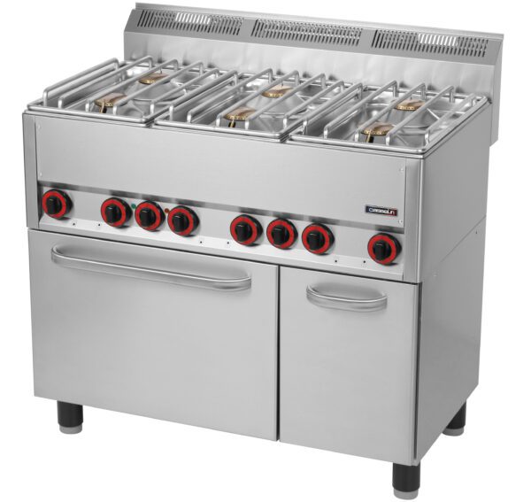 Fourneau gaz 6 feux avec four électrique ventilé GN 1/1 99 - Matériel professionnel Casselin