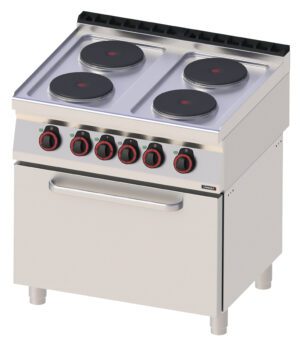 Fourneau électrique 4 feux avec four électrique statique GN 2/1 80