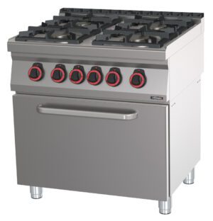 Fourneau gaz 4 feux avec four électrique statique GN 2/1 80