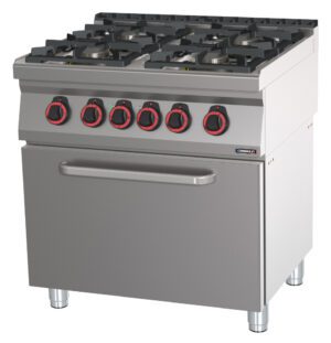 Fourneau gaz 4 feux avec four électrique statique GN 2/1 HP 80
