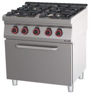 Fourneau gaz 4 feux avec four électrique ventilé GN 1/1 HP 80