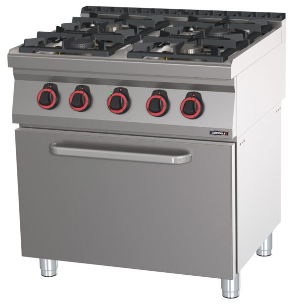 Fourneau gaz 4 feux avec four électrique ventilé GN 1/1 HP 80