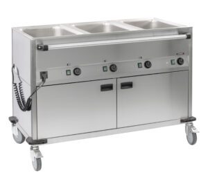 Chariot bain-marie à eau 3xGN 1/1 avec soubassement chauffant horizontal