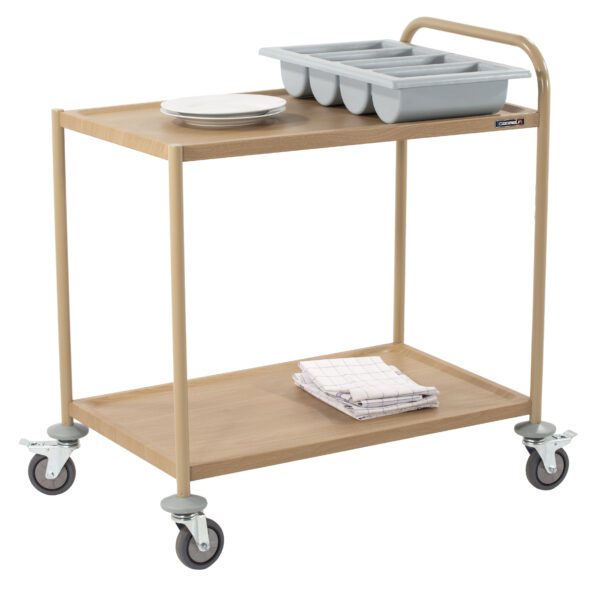 Chariot de service imitation bois 2 plateaux 1 arceau