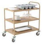 Chariot de service imitation bois 3 plateaux 1 arceau