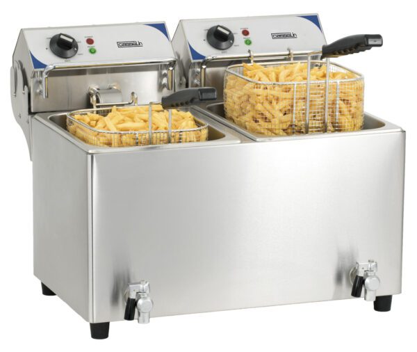 Friteuse électrique avec vanne de vidange 2 x 7 litres - Matériel professionnel Casselin