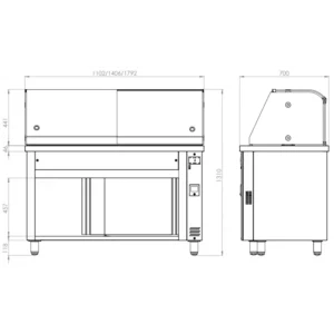 Vitrine bain-marie sur placard neutre - 4 x GN 1/1 - 1406 x 700 x 1313 mm